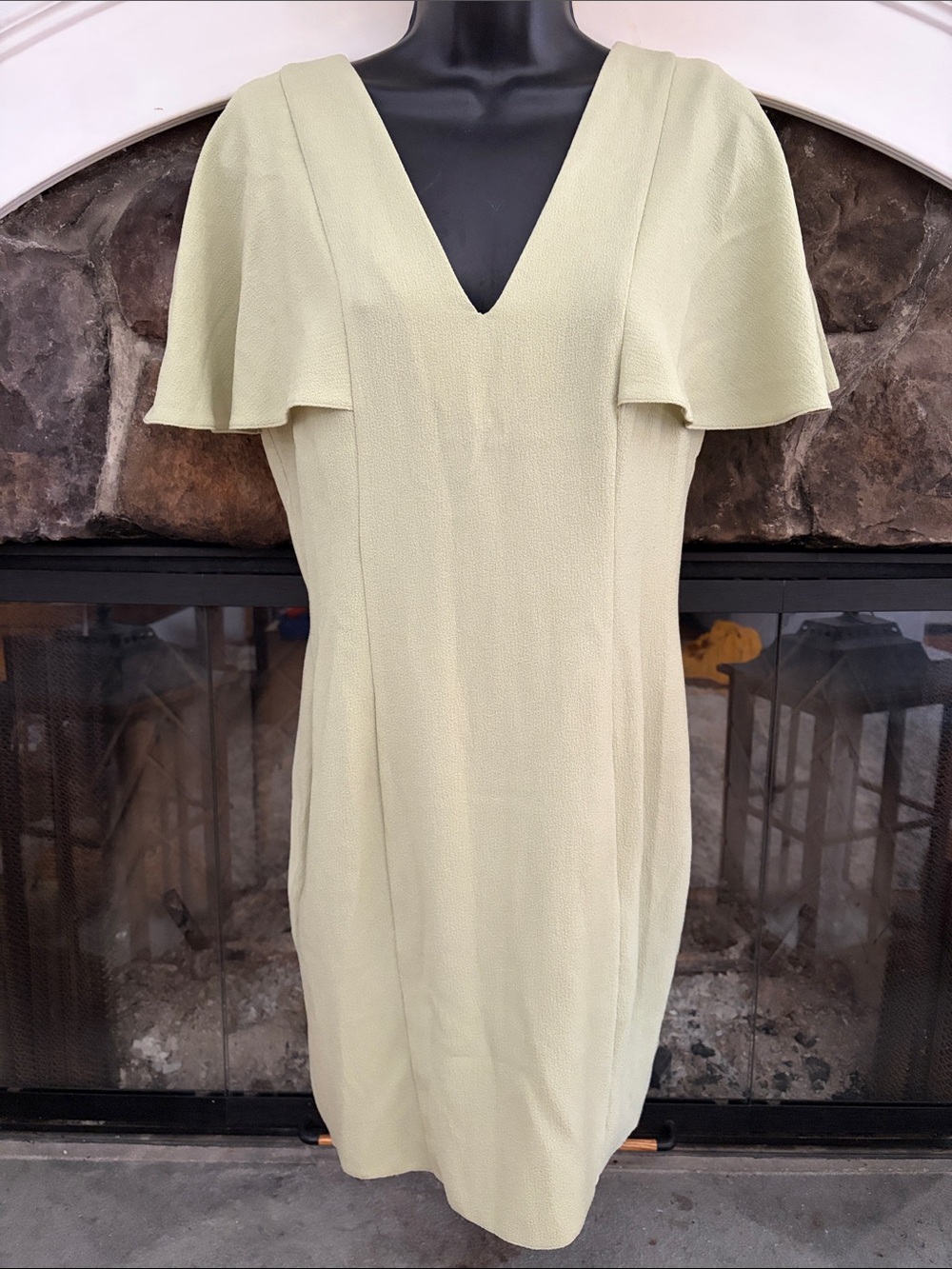 ASOS Elegant V-Neck Flutter Sleeve Dress in Pale Green size 6